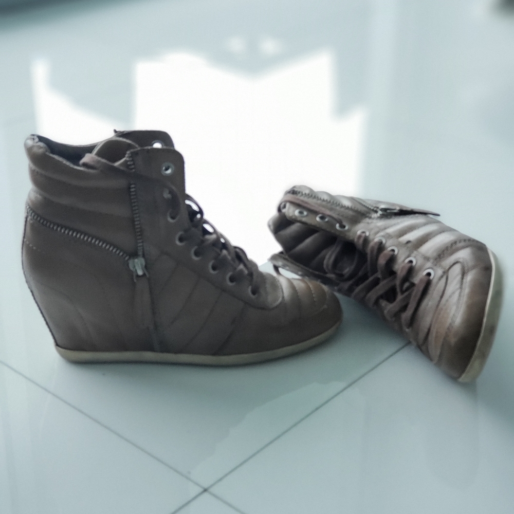 Ash Brooklyn Taupe Leather Wedge Sneakers